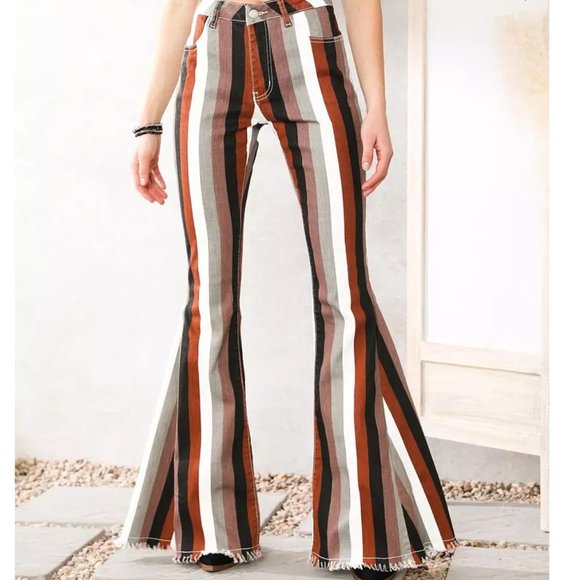 Pants - Saints & Hearts Striped Bell Bottom Jean